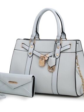 MKF Mia K Collection Light Blue Structured Tote Handbag with Matching Wallet
